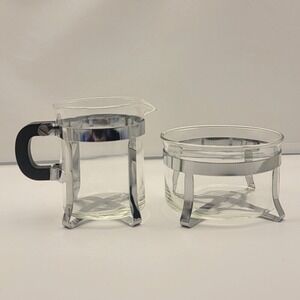Arcosteel Sugar & Creamer Set Glass Chrome Modern Coffee Tea Serving‎